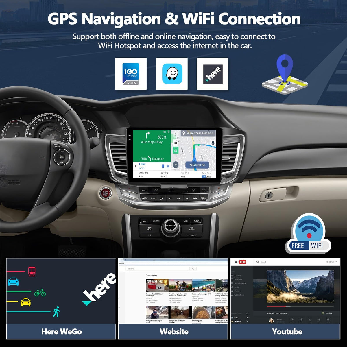 4G+64G Car Radio for Honda Accord 9th 2013 2014 2015 EX-L (with Knob) with Wireless CarPlay Android Auto Android 15 Car Stereo with 10" 1280 * 720 Touchscreen, Bluetooth 5.0, 32EQ, GPS, Backup Camera