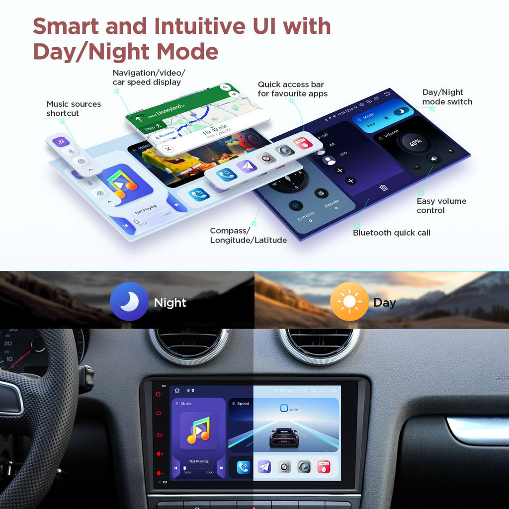 XTRONS Car Stereo for Audi A3 S3 RS3, Android 14 Qualcomm Octa Core 8GB+256GB Car Radio, 8 Inch IPS Touch Screen GPS Navigation for Car Bluetooth Head Unit Built-in DSP CarPlay Android Auto