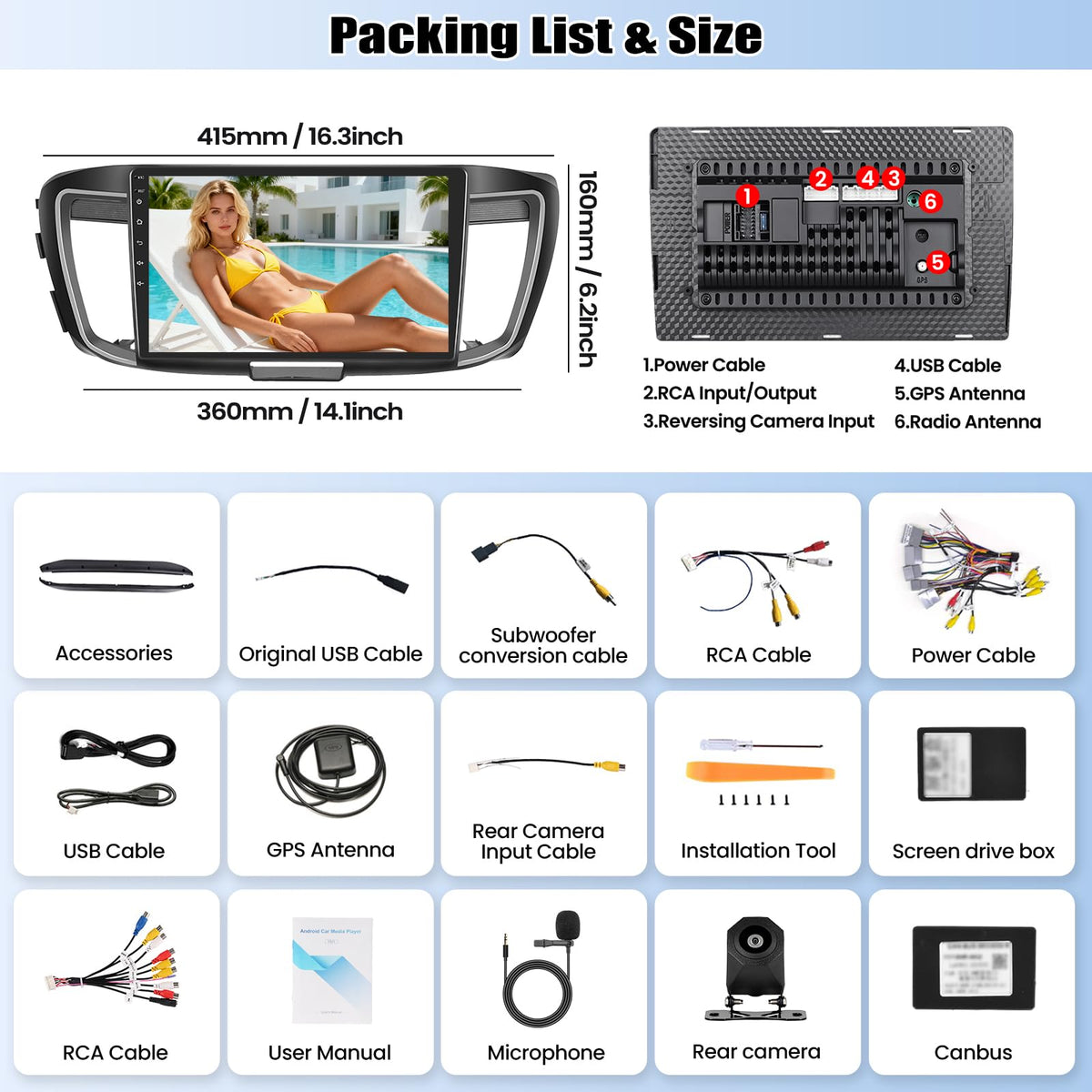 Car Radio Stereo for Honda Accord 2016-2017 (for Full OEM Screen) with Wireless CarPlay Android Auto/Android 15/10 inch 1280 * 720 IPS Touch Screen/GPS/32EQ/Bluetooth 5.0/Backup Camera/2G+64G