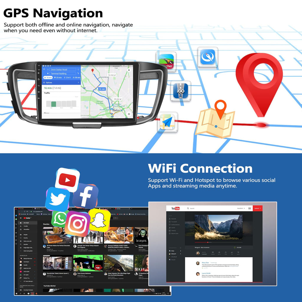 Car Radio Stereo for Honda Accord 2016-2017 (for Full OEM Screen) with Wireless CarPlay Android Auto/Android 15/10 inch 1280 * 720 IPS Touch Screen/GPS/32EQ/Bluetooth 5.0/Backup Camera/2G+64G