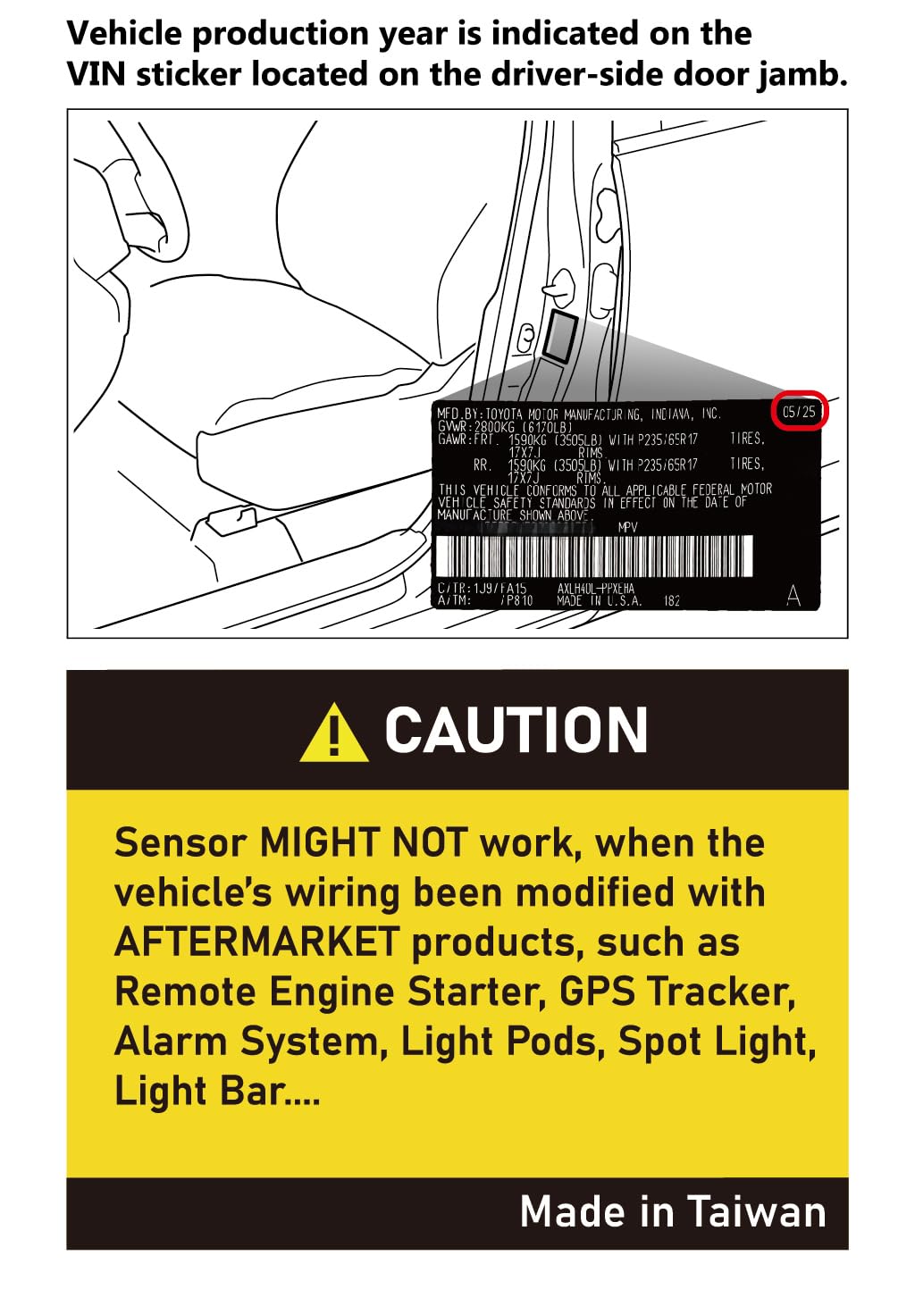 Smart Sensor System for Camry 2026 2025 2024, Wheel Anti-Theft
