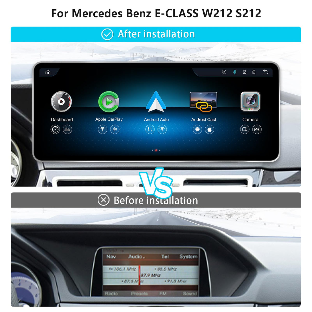 12.8" CarPlay for Mercedes E Class W212 S212 NTG4.5 13-14 Android