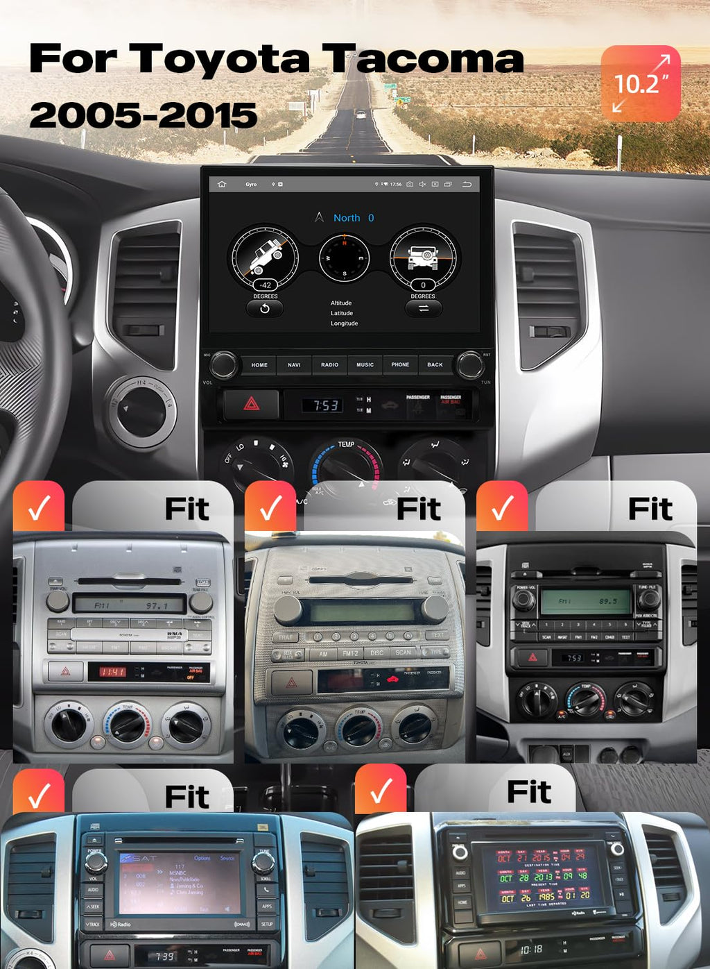 Dasaita 10.2" QLED Car Stereo for Toyota Tacoma 2005-2015