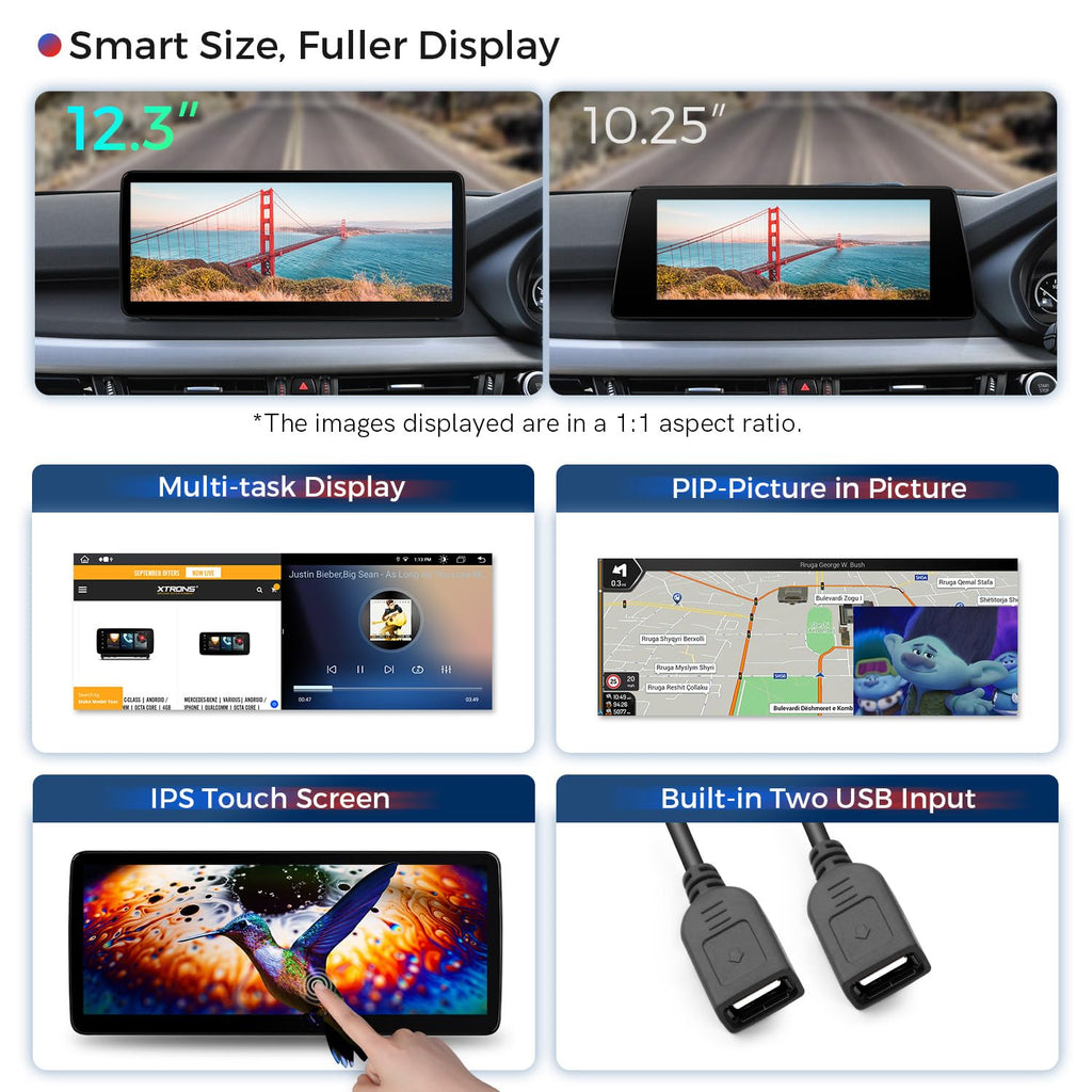 XTRONS 12.3 Inch Android 14 Car Stereo for BMW X5 F15 X6 F16 2017 2018 2019 NBT EVO System, IPS Touch Screen 4+64GB Global 4G Car Radio GPS Navigation Support Wireless Car Play Android Auto