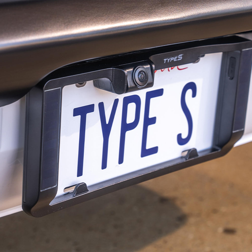 Type S Wireless HD Backup Camera Built into License Plate Frame, Solar Powered Self-Charging, 6" HD Dashboard Monitor with Parking Assistance Lines, Motion Sensor