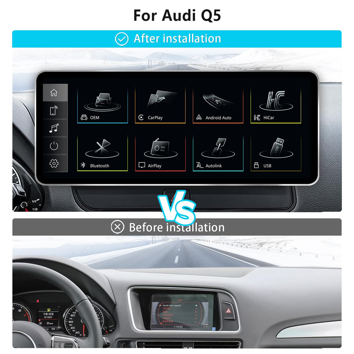 12.8" QLED CarPlay for Audi Q5 MMI 2G 2009-2017 Linux