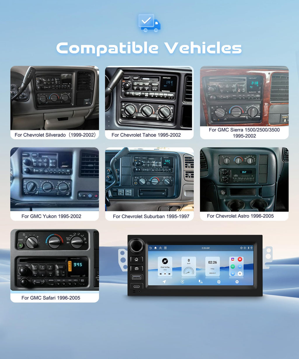 Car Stereo for Chevrolet Silverado 1999-2002, 6.86” Touchscreen