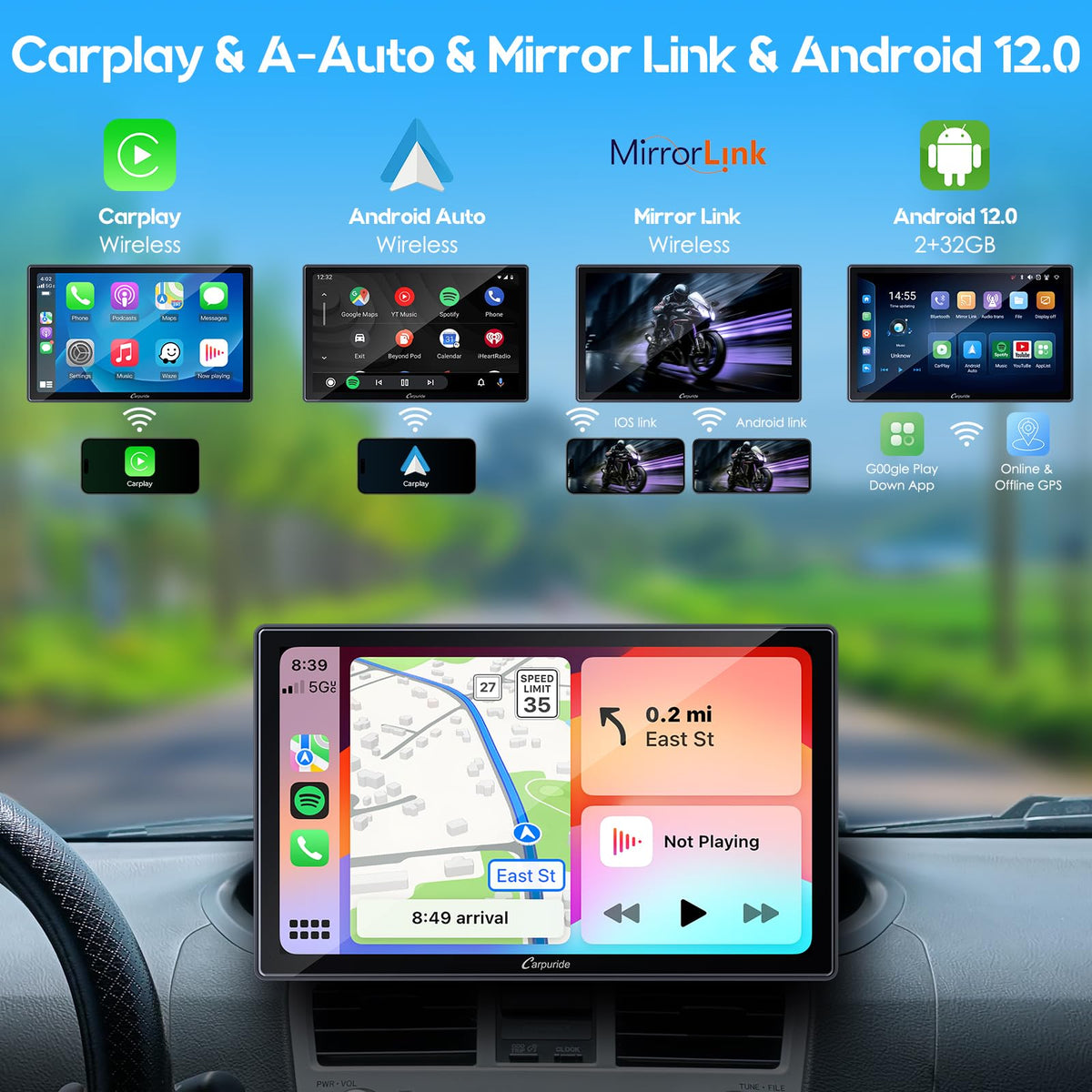 CARPURIDE 9" W901 Plus, Wireless CarPlay & Android Auto & Android 12.0
