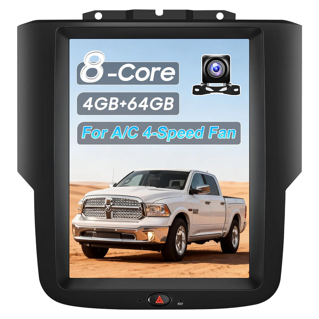 10.4" Car Radio Upgrade Dash Kit for Dodge Ram 2013-2018 1500 2500 3500,Android 13 8Core 4+64GB Wireless CarPlay Android Auto WiFi/Bluetooth5.0/GPS/DSP/SWC/1080P Rear Camera【for A/C 4-Speed Fan】