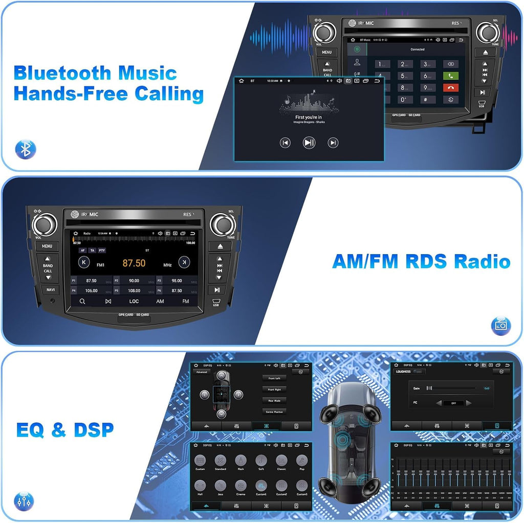 Car Radio for Toyota RAV4 2006-2012 7" QLED IPS CarPlay Android Auto Stereo DVD Player GPS Navigation with Bluetooth SWC 4G/WiFi FM/AM RDS (Octa-core CPU, 6GB RAM+128GB ROM)