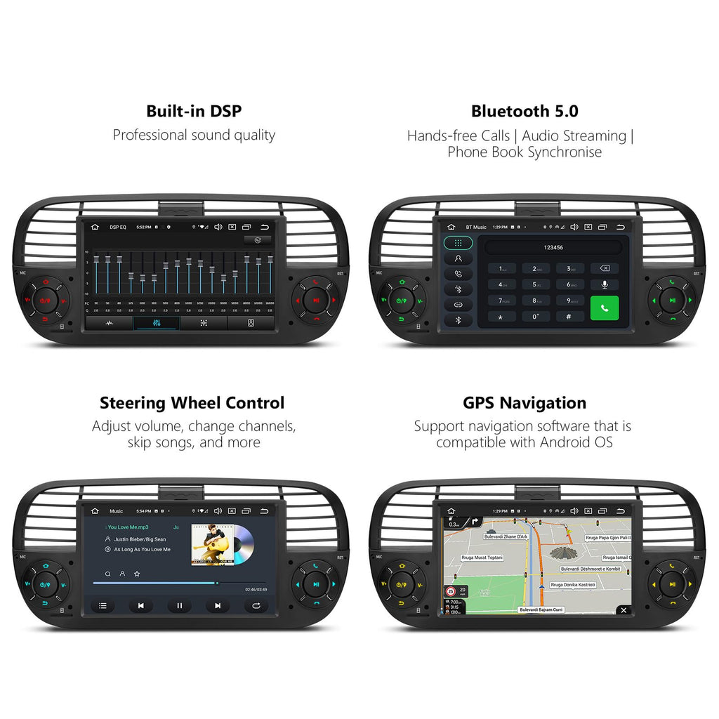 XTRONS Android 14 Car Stereo for Fiat 500 (2007-2015), 7 Inch Touch Screen Fiat 500 Replacement Head Unit with Gyroscope Built-in DSP GPS Navigation CarPlay Android Auto 4G LTE Bluetooth (4+64GB)