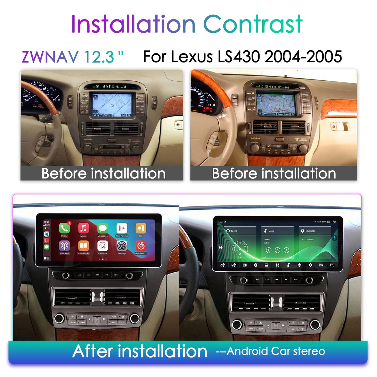 12.3 inch Radio Replacement for Lexus LS430 2004 2005, GPS Navigation Android Head Unit Player,64GB,Wireless Carplay, Bluetooth,WiFi