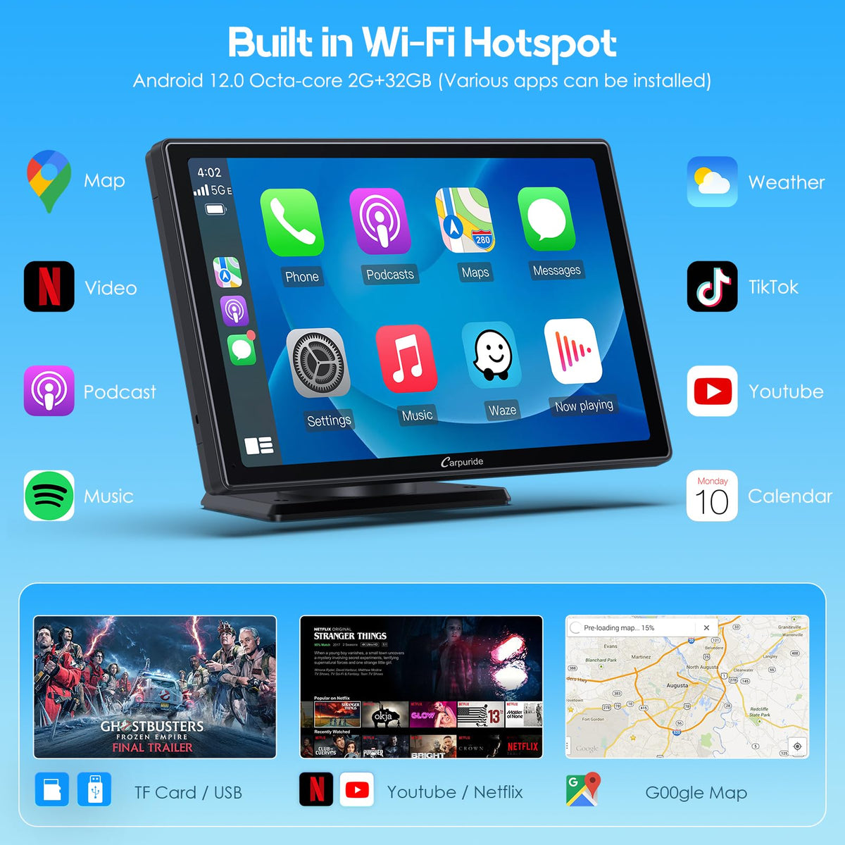 CARPURIDE 9" W901 Plus, Wireless CarPlay & Android Auto & Android 12.0