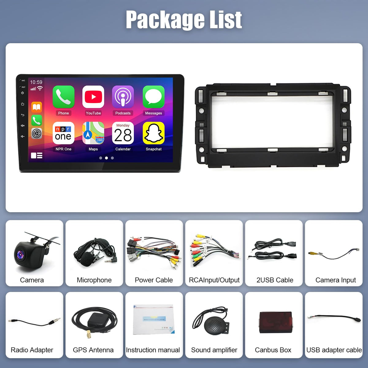 4Core 4+64G Car Stereo for Chevy Tahoe 2007-2014 Update 10 Inch Touch Screen Radio with Wireless Carplay Android Auto FM/RDS Bluetooth GPS SWC Backup Camera