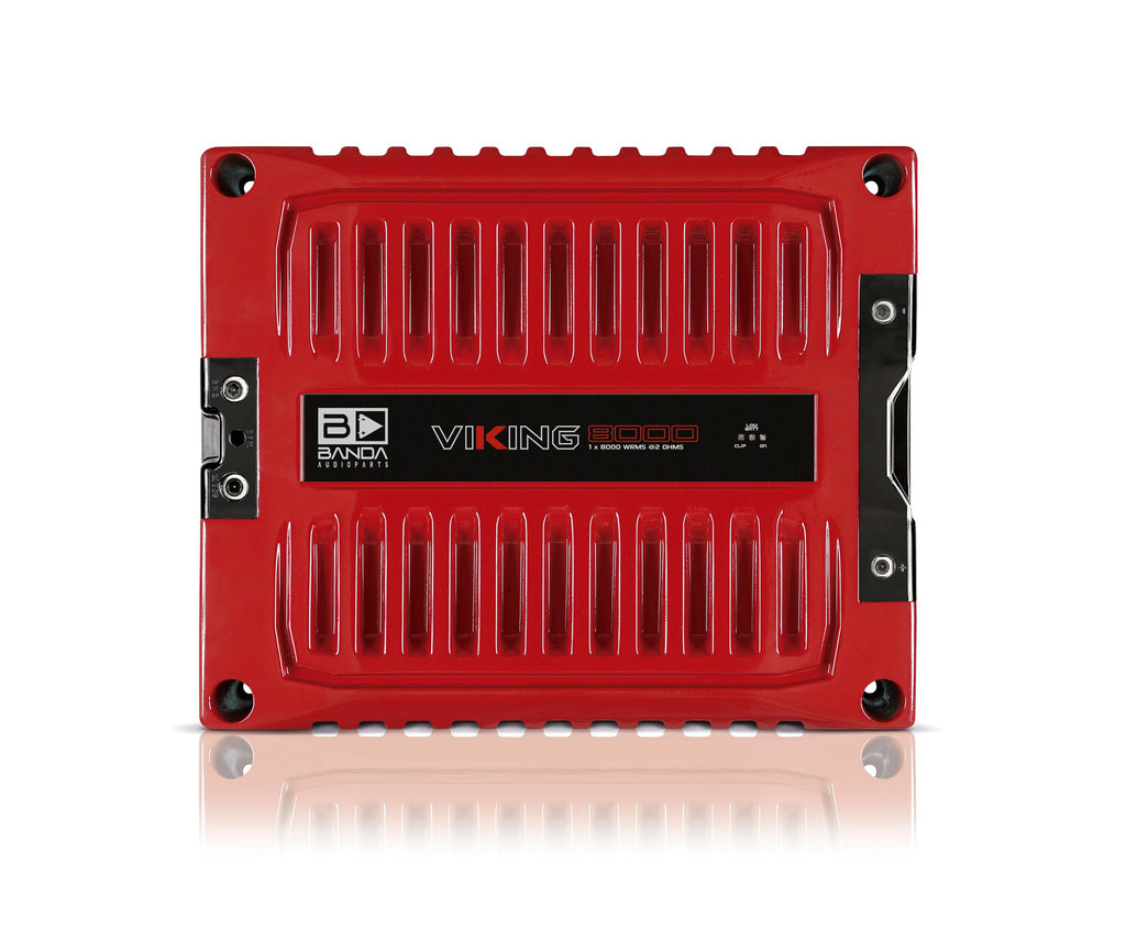 Banda VIK8000.2RED Car Amplifier Audio Speaker 2-Ohms Full Range New Viking 8000 Watts Rms LED Indicator Sound Specialization Aluminum Chassis - Red