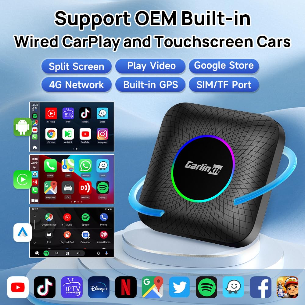 CarlinKit CarPlay AI Box Android 13 Adapter for OEM Wired Touchscreen Cars