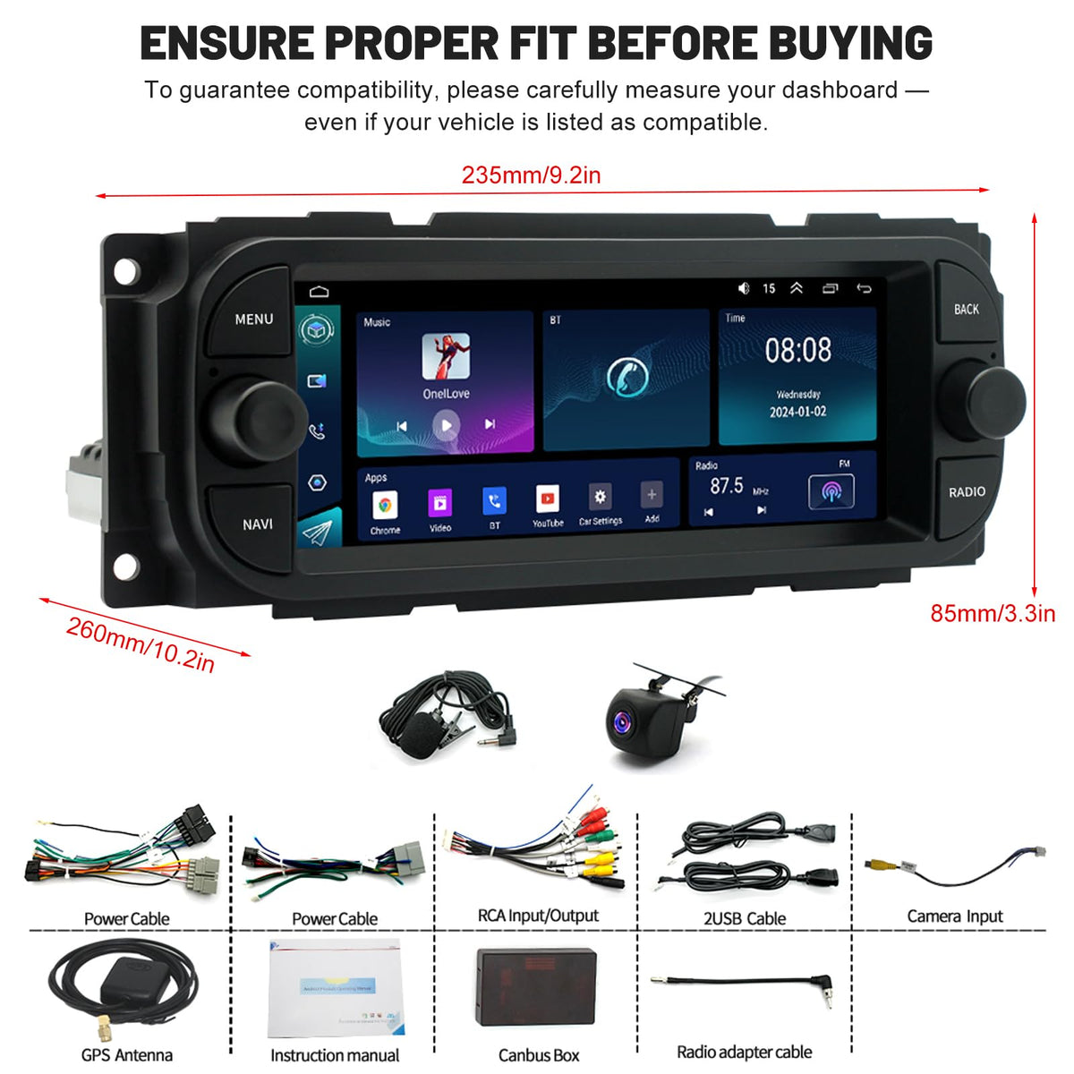 Android 14 Car Radio for Jeep Liberty KJ 2002-2007 with Wireless CarPlay and Android Auto, 6.86 Inch Touch Screen Double Din Car Stereo Head Unit w/GPS Bluetooth WiFi FM RDS SWC Backup Camera, 2+32G