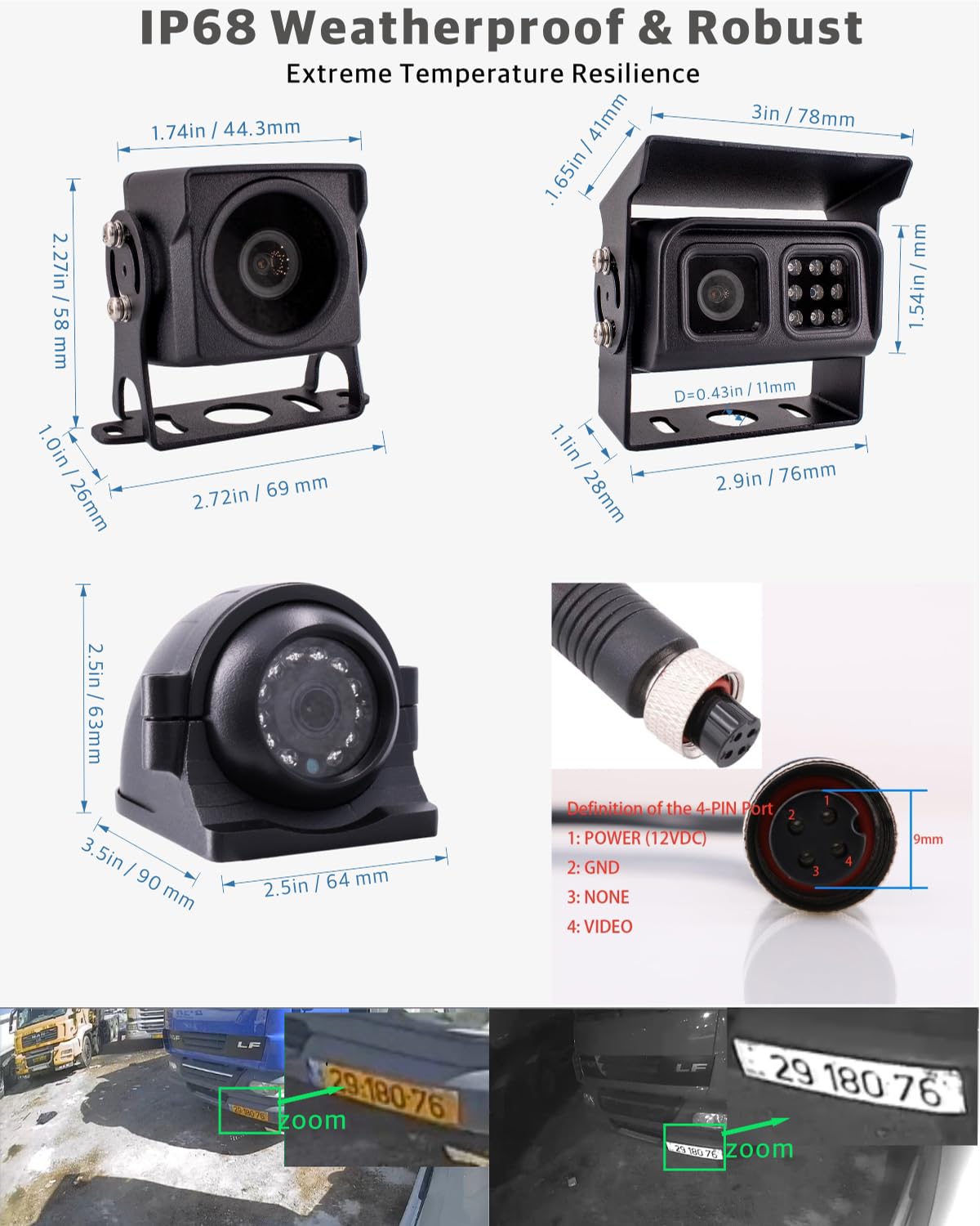 4 Channel 1080P Mobile Vehicle Truck Bus DVR Black Box Video Recorder Kit with 4pcs Waterproof Side Rear View Backup Night Vision Metal IR Car Camera 7" IPS Car Monitor (500GB SSD Included)