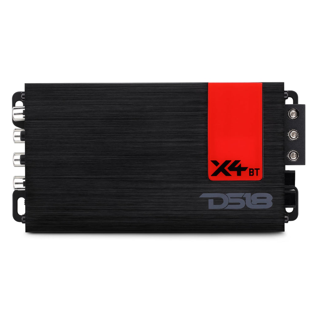 DS18 X4BT 4-Channel Bluetooth Amplifier with Bluetooth 5.1 Streaming Built-in – Ultra Compact Class D Full-Range Amp, Play Music Wirelessly from Your Phone, 4 x 70W Rms, Motorcycle & Car Audio