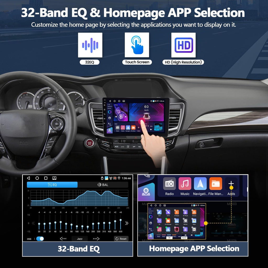 4G+64G Car Radio for Honda Accord 9th 2013 2014 2015 EX-L (with Knob) with Wireless CarPlay Android Auto Android 15 Car Stereo with 10" 1280 * 720 Touchscreen, Bluetooth 5.0, 32EQ, GPS, Backup Camera