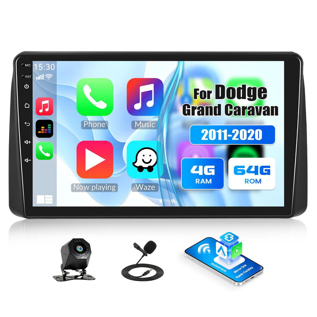 8 Core 6+128G Android Car Radio for Dodge Grand Caravan 2011-2020 Chrysler Town & Country 2011-2016 Grand Voyager 2011-2015 CarPlay Android Auto 1080P Backup Camera 9” Touchscreen WiFi GPS Bluetooth