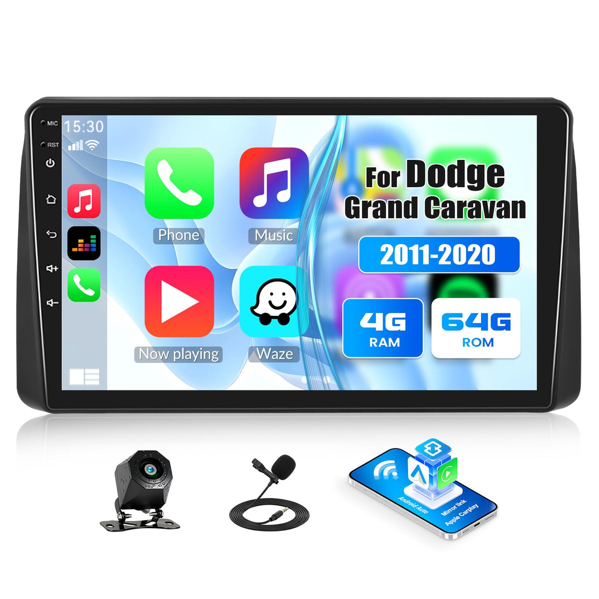 8 Core 6+128G Android Car Radio for Dodge Grand Caravan 2011-2020 Chrysler Town & Country 2011-2016 Grand Voyager 2011-2015 CarPlay Android Auto 1080P Backup Camera 9” Touchscreen WiFi GPS Bluetooth