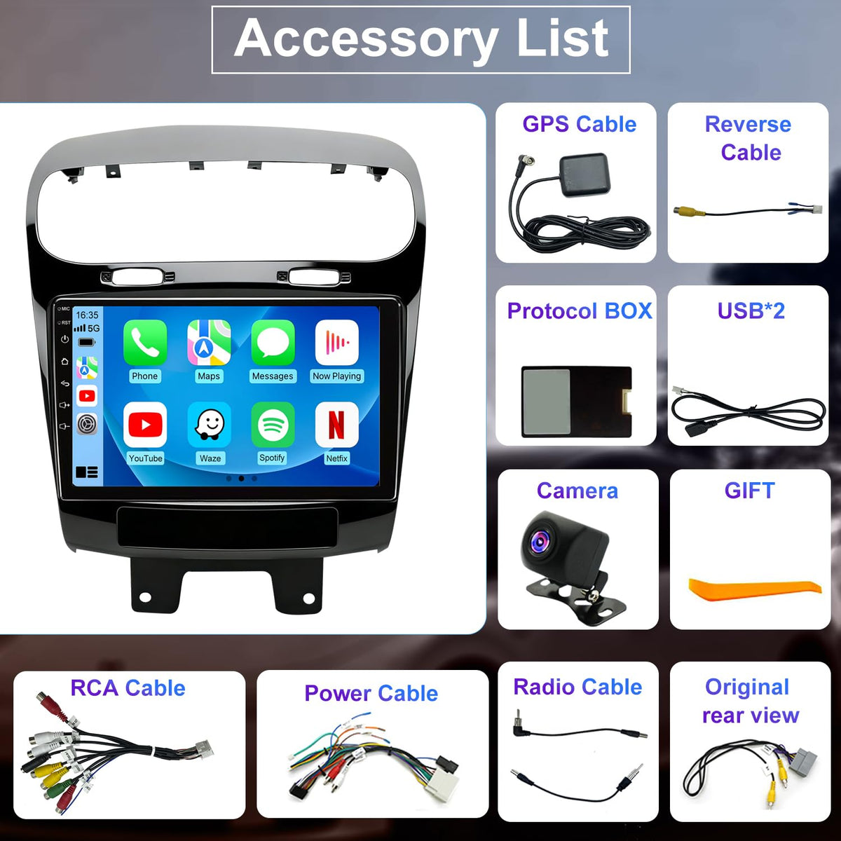 4+64G Car Radio Upgrade for Dodge Journey 2011 2012 2013 2014 2015 2016 2017 2018 2019 2020, 9 Inch Touch Screen Headunit Replacement Stereo, Wireless Carplay Android Auto 5GWiFi GPS BT FM SWC Camera