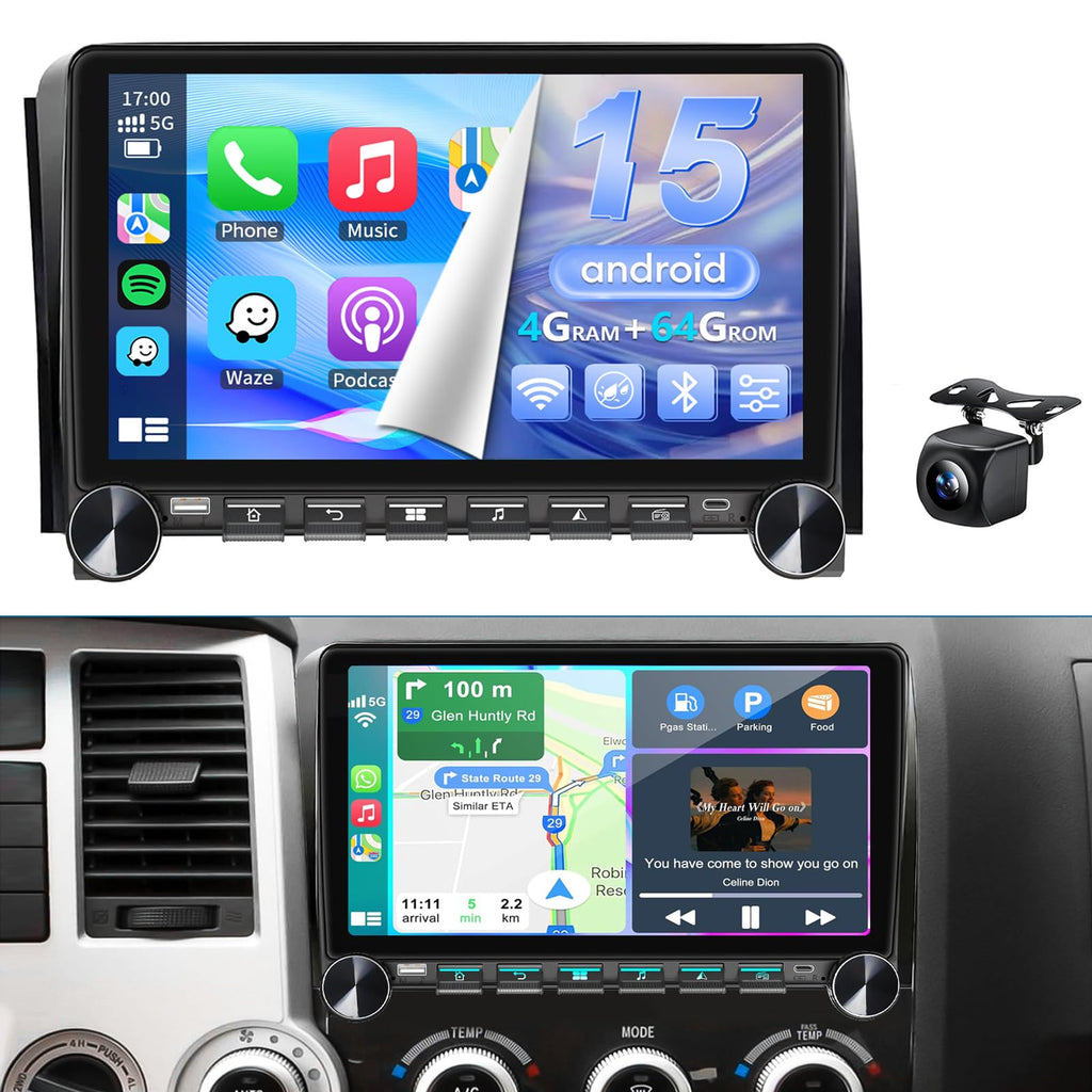 Car Radio Stereo for Toyota Tundra 2007 2008 2009 2010 2011 2012 2013 Toyota Sequoia 2008-2019, Wireless CarPlay Android Auto GPS Navi WiFi, Physical Button Volume Knob,Fit OEM Camera/SWC/JBL