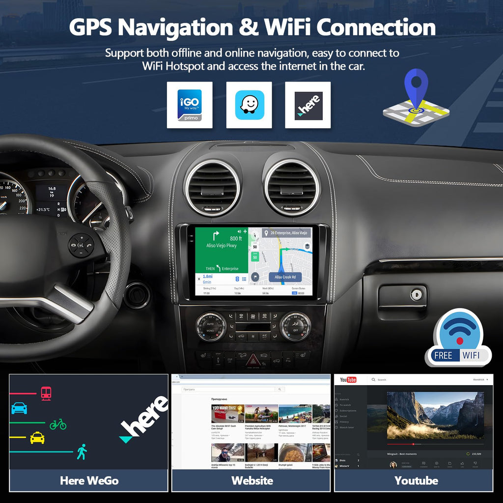 4G+128G Car Radio Stereo for Mercedes Benz ML GL Class W164 X164 ML350 GL450 2005-2011, Wireless CarPlay Android Auto 9” in-Cell 1280*720 Touch Screen Head Unit with GPS WIFI Bluetooth Backup Camera