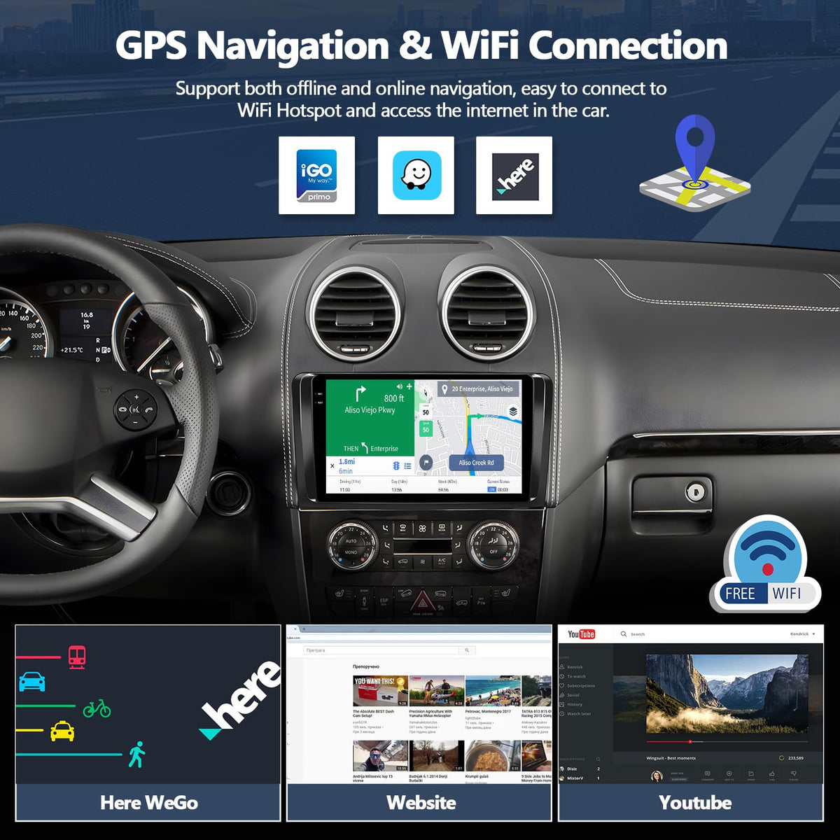 4G+128G Car Radio Stereo for Mercedes Benz ML GL Class W164 X164 ML350 GL450 2005-2011, Wireless CarPlay Android Auto 9” in-Cell 1280*720 Touch Screen Head Unit with GPS WIFI Bluetooth Backup Camera