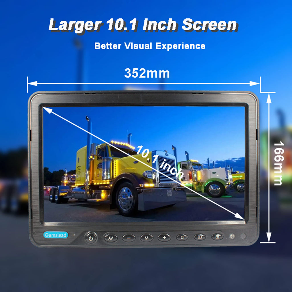 10 inch Screen 1080P Backup Camera System with Wired, DVR Recorder, Quad Split Screen, Car Monitor + 2X Waterproof Reversing Cameras + 2X Safety Sides Camera, for Camper, Trailers, Truck, RV