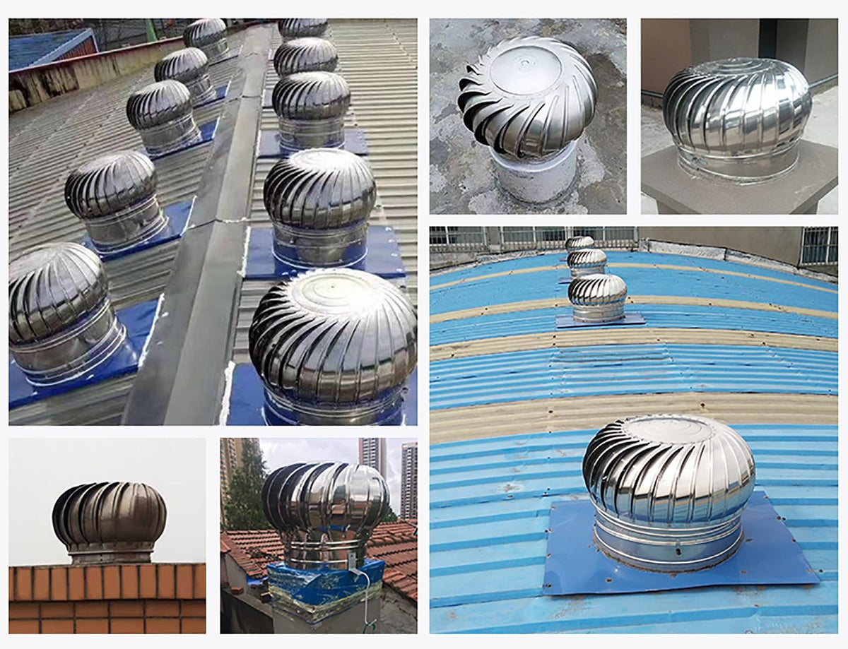 Attic Air Vent Ventilating Fan Roofing Wind Turbine, 304 Stainless Steel Non Power Roof Ventilator Fan for Houses Factory, Fireplace Chimney Cap,160MM/6.2IN