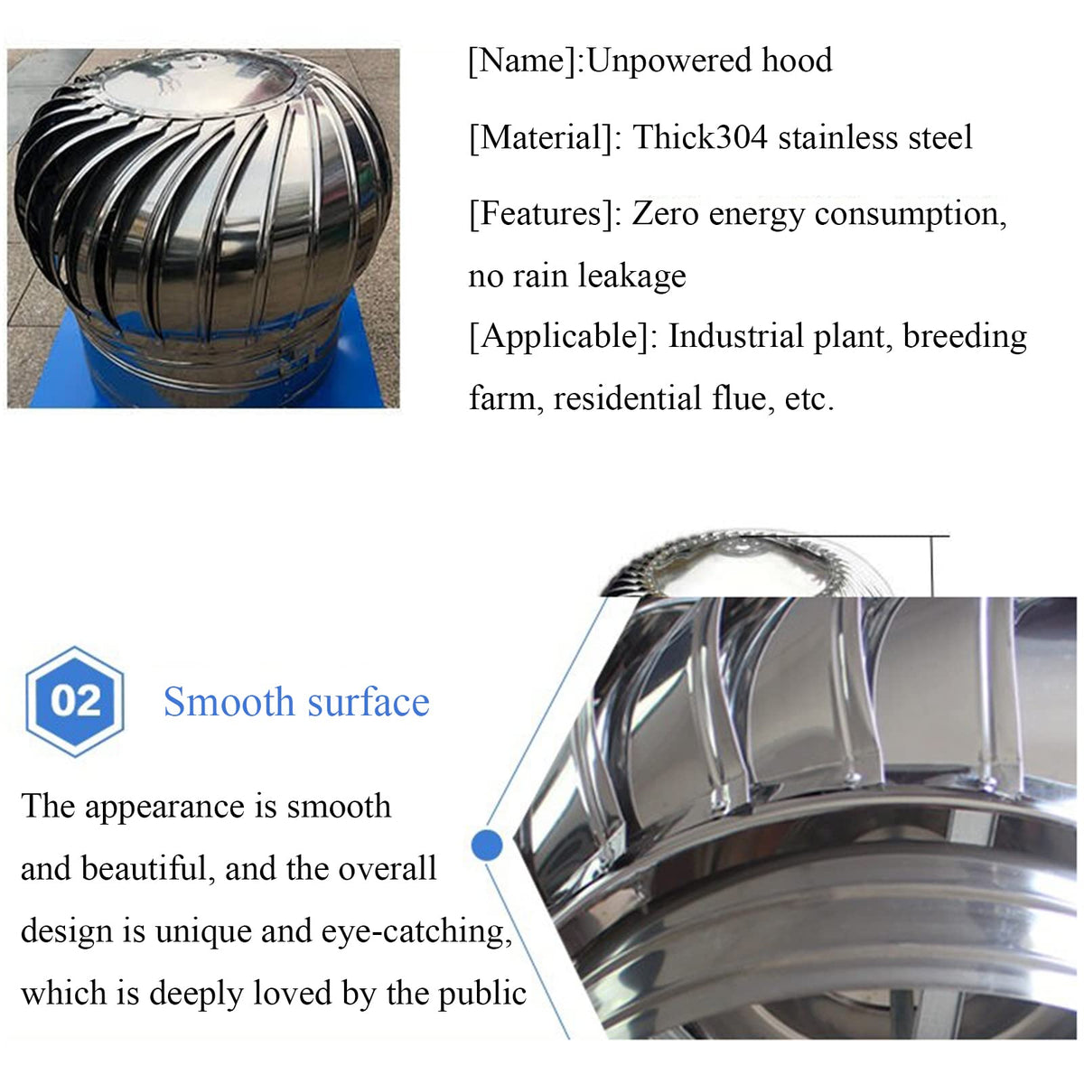Stainless Steel Spinner,Chimney Spinner Cowl,Anti Downdraught Chimney Cowl with Rotating Cap Ventilation,Cowl Cap with Claw Base Energy Saving,Turbine Ventilator,450mm