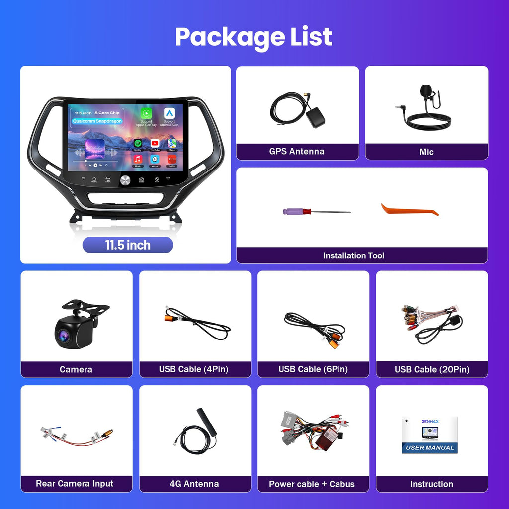 Qualcomm Car Radio for Jeep Cherokee 2014-2021 Replacement