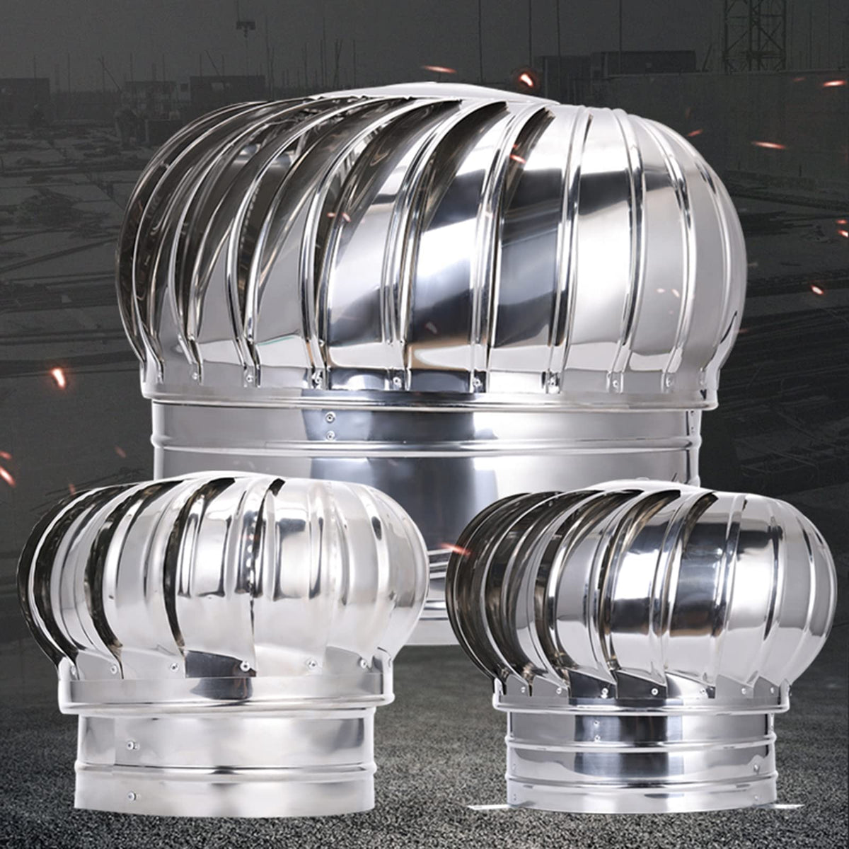 Stainless Steel Spinner,Chimney Spinner Cowl,Anti Downdraught Chimney Cowl with Rotating Cap Ventilation,Cowl Cap with Claw Base Energy Saving,Turbine Ventilator,450mm