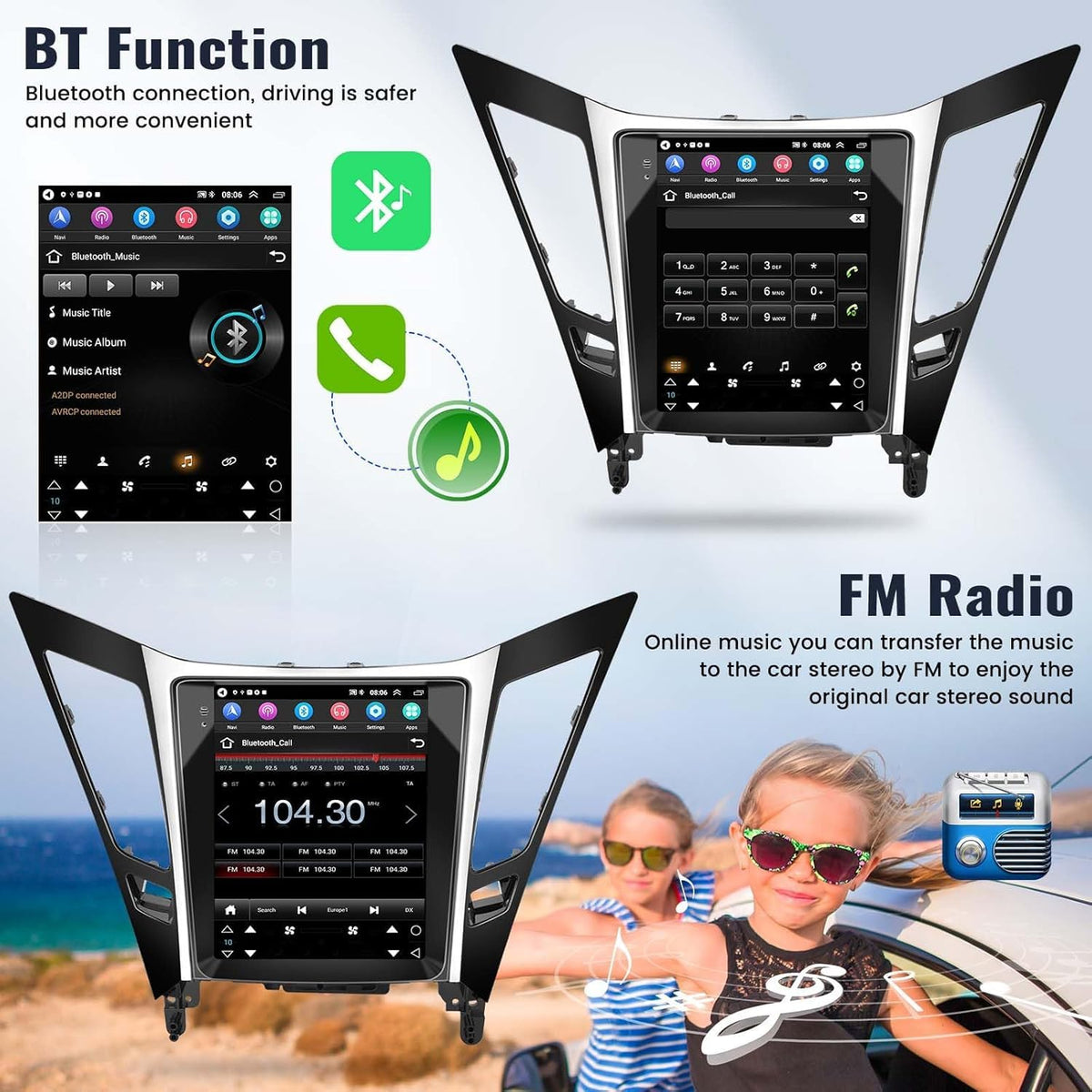 Android 15 Car Stereo Radio for Hyundai Sonata 2011-2015 9.7inch Touchscreen with Wireless Carplay Android Auto GPS Navigation, WiFi, Bluetooth, FM/RDS Radio, HiFi, SWC+Rear Camera (2+32G)