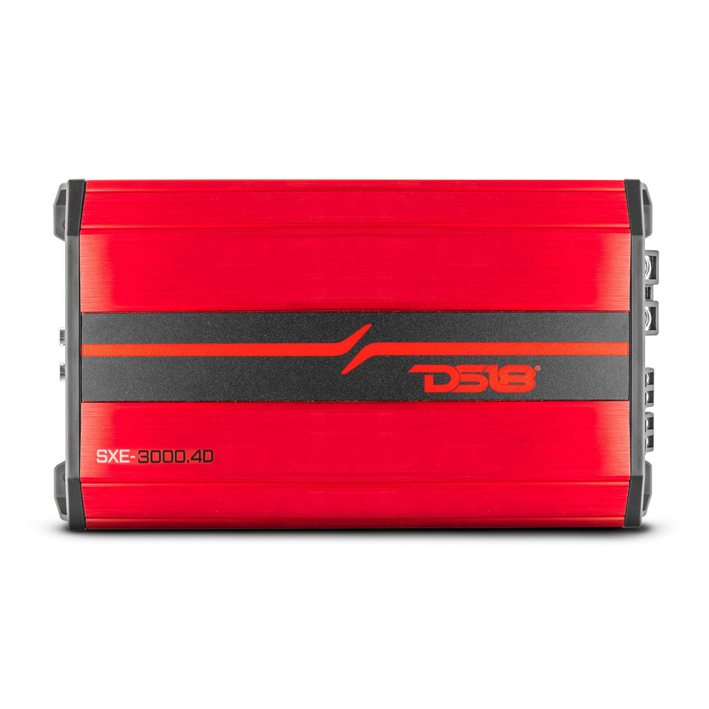 DS18 SXE-3000.4D/RD Car Amplifier Stereo Full-Range Class D 4-Channel 200x4 RMS @4 OHM 3000 Watts - Powerful and Compact Amp for Speakers in Car Audio System (Renewed), RED