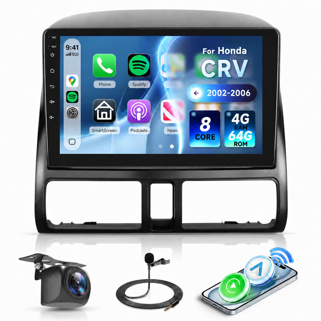 8+128G 8 Core Android Car Radio for Honda CRV 2002-2006, 9 Inch QLED Touch Screen Car Stereo Support Wireless Carplay/Android Auto,GPS,WiFi,AM/FM Radio,DSP/Hi-Res Audio+HD Backup Camera