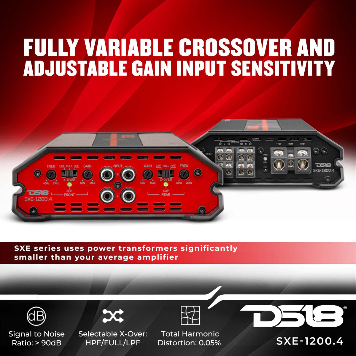 DS18 SXE-1200.4/BK 1200W 4-Channel Class A/B Car Amplifier + AK4 4 Gauge Amplifier Wiring Kit Bundle – Complete 1200W Car Audio Upgrade Package