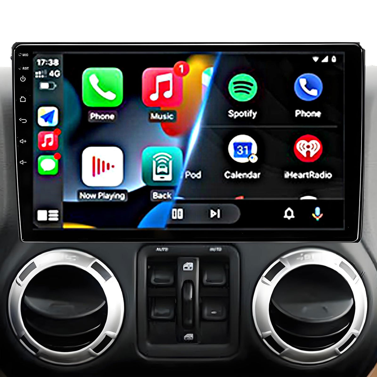 Android 14,8GB+128GB,Car Stereo Radio for Jeep Wrangler JK Compass Grand Cherokee Dodge Ram 1500, 10 inch QLED Touchscreen Support Wireless CarPlay Android Auto GPS Bluetooth FM SWC