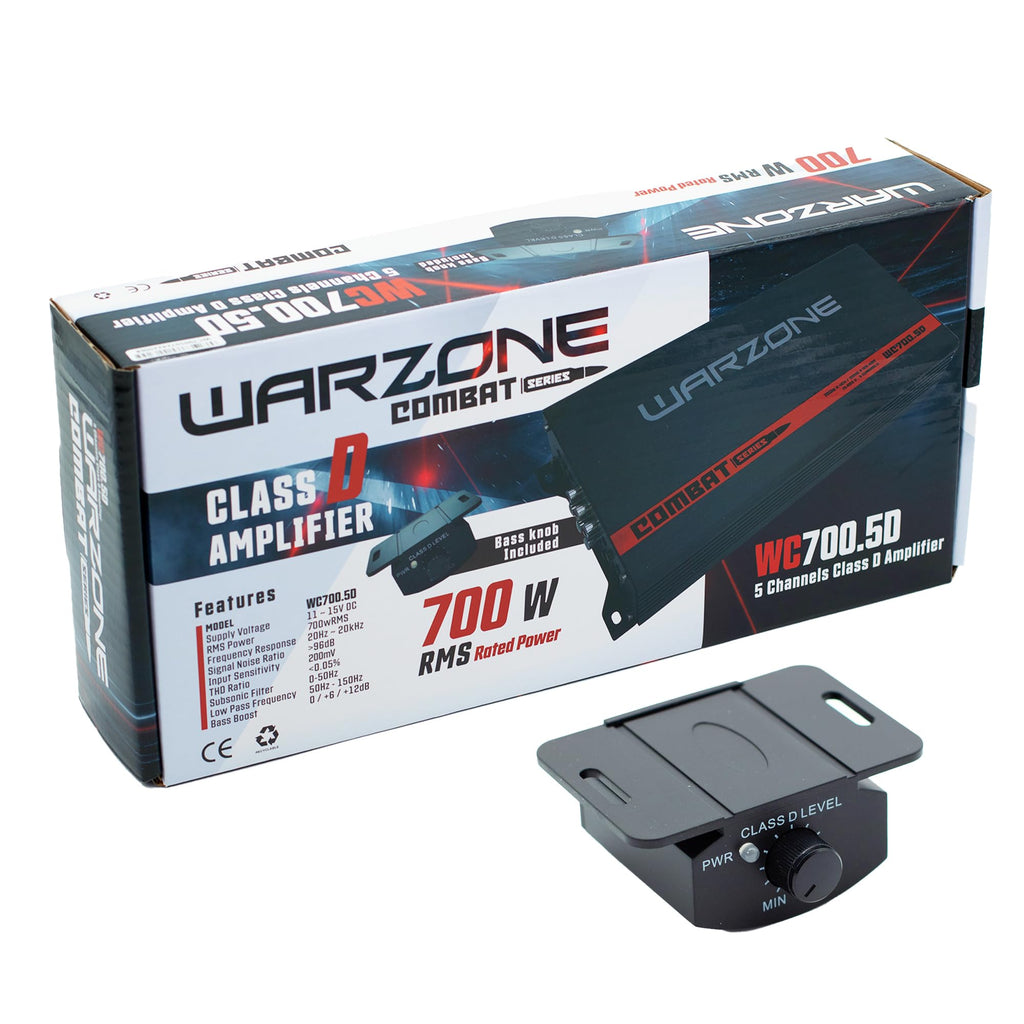 Warzone Series 700W 5-Channel Class D Car Audio Amplifier - True RMS Power, 1/2/4 Ohm Stable, Remote Subwoofer Level Control, Multi-Channel Vehicle Sound System Amp