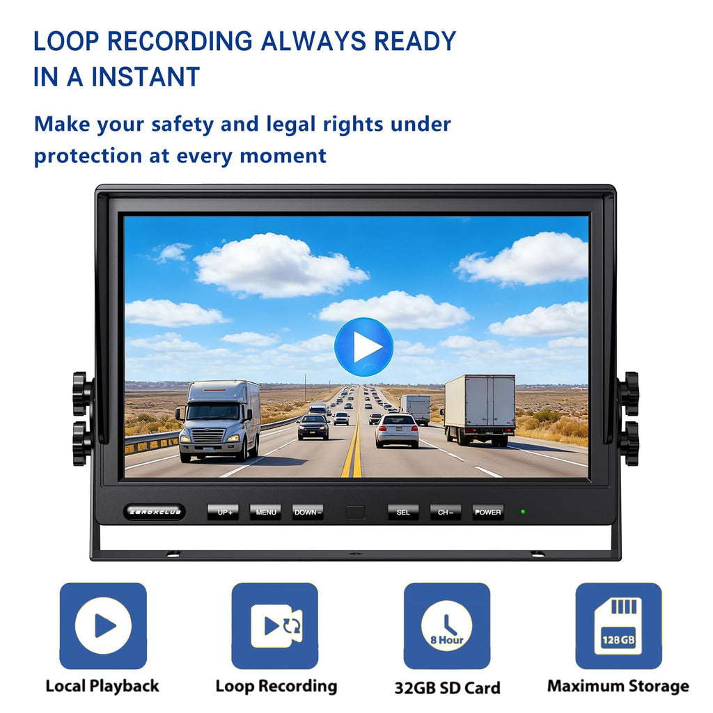 1080P Wireless Backup Camera System Kit with 10'' DVR 3 Split Monitor, IP69 Waterproof Digital Signal Record System 1 Rear 2 Side View Cameras for RV/Truck/Trailer/Camper—BW103SL