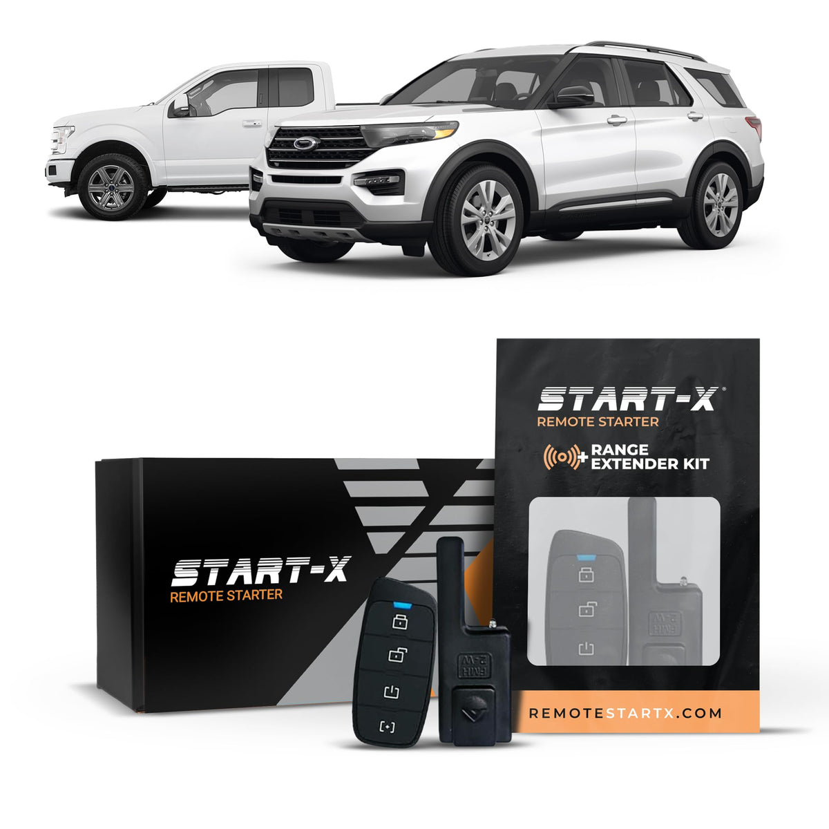 Start-X Remote Starter Kit + 3000ft 2 Way Range Extender for Ford F-150 (2011-14), F-250/F-350/F-450/F-550 (2011-16), Edge (2011-14), Expedition (2015-17), Explorer (2011-14) with Key Ignition