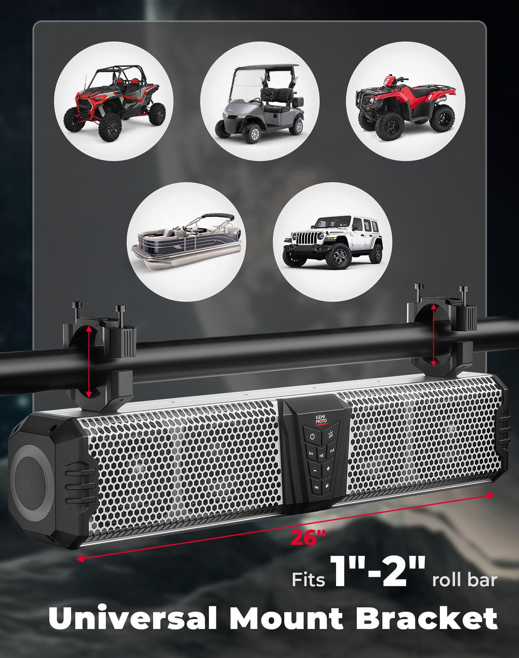 KEMIMOTO 2025 Midnight S60 26-inch UTV Sound Bar