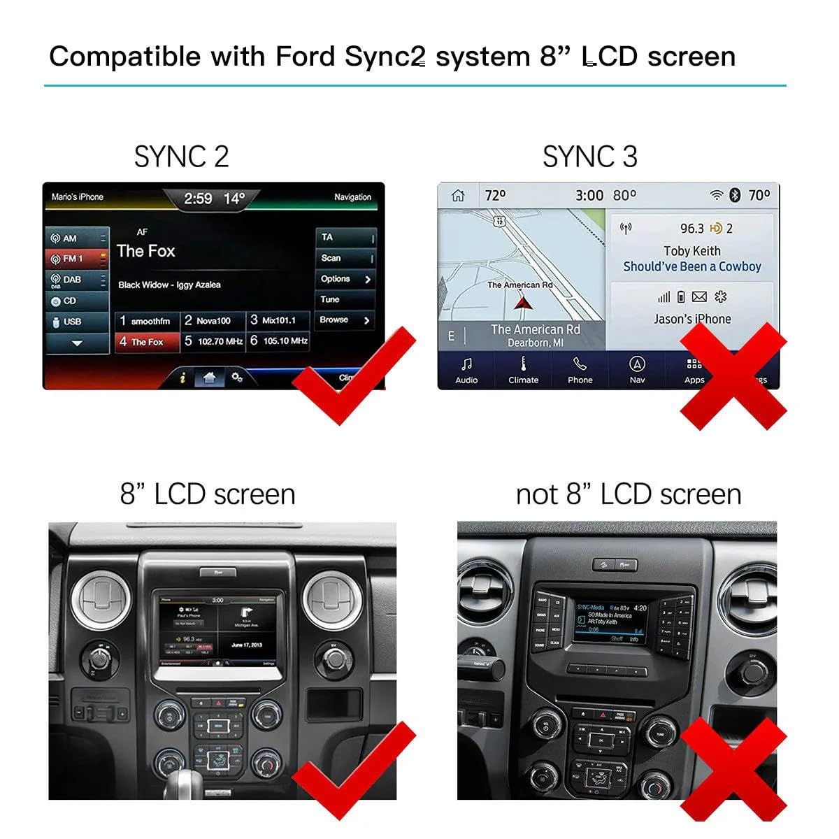 CARabc Wireless Carplay & Android Auto for Ford 2013-2015 Year with Sync2 System, Support Mirrorlink, Navigation, Siri, Camera, USB, CarPlay Retrofit Kit Decoder (Yellow)