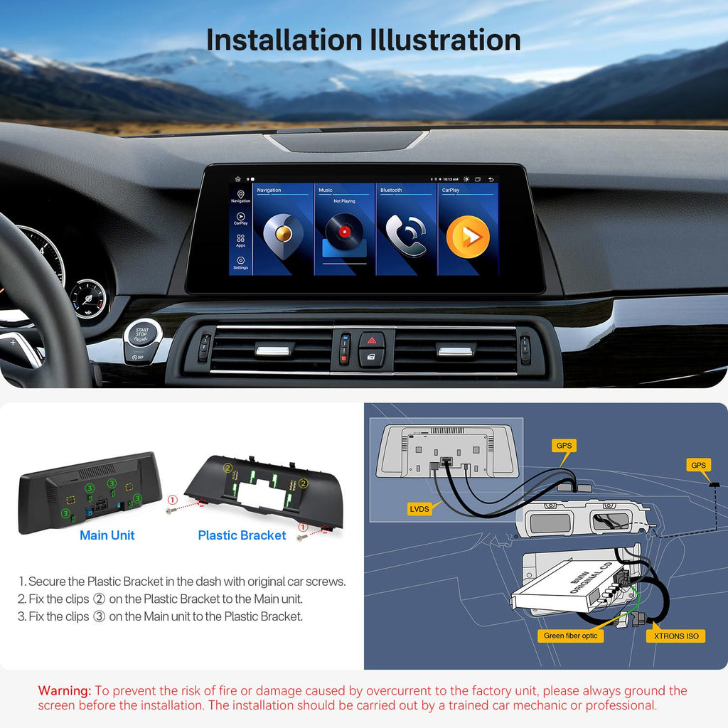 XTRONS 10.25 Inch Android 14 Car Stereo for BMW 5 Series F10/F11 (2013-2016) NBT System, IPS Touch Screen GPS Navigation Support Wireless CarPlay Android Auto (2+64GB)