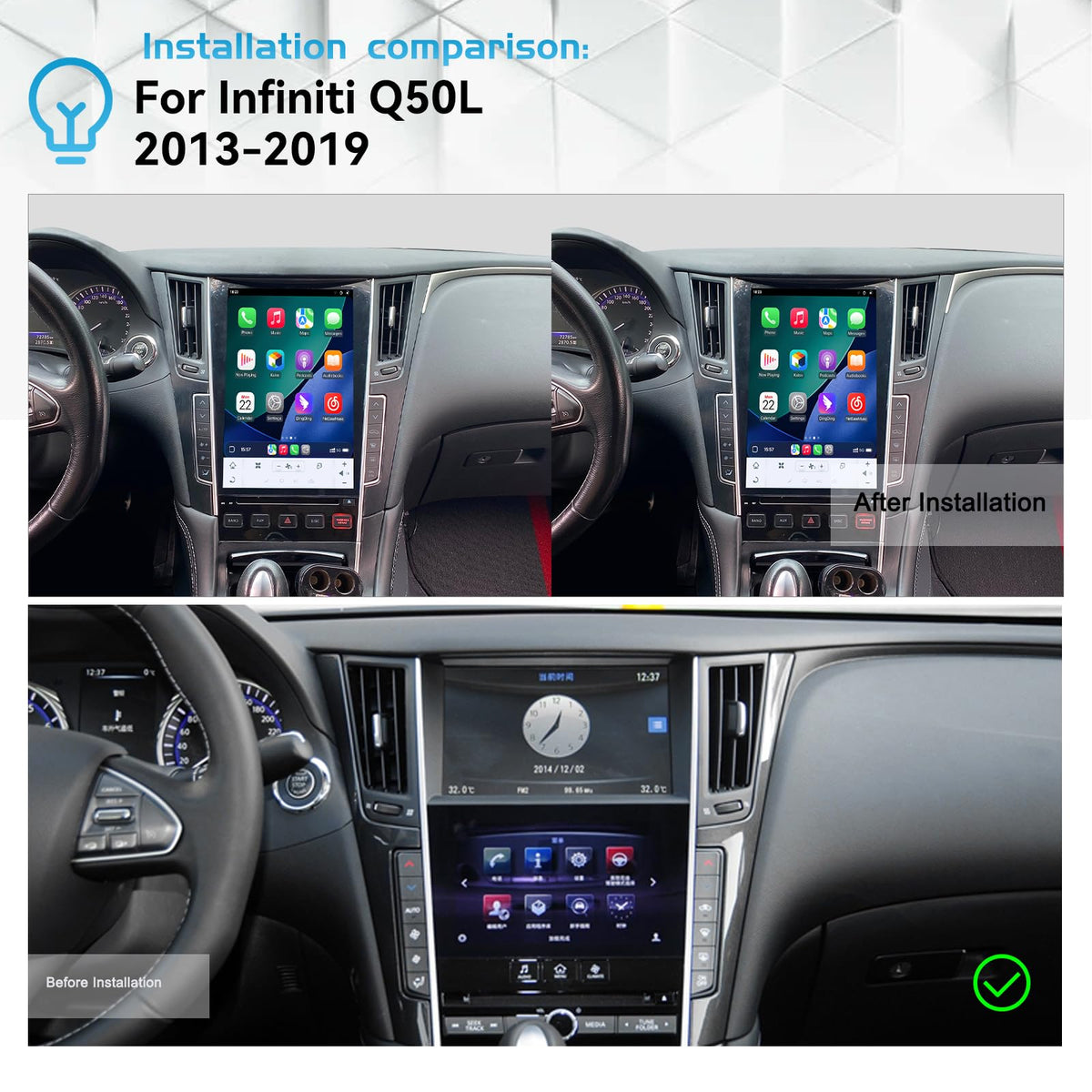 12.1" Vertical Screen Android 15 Head Unit for Infiniti Q50 2013-2019 Foforfor 7862 Up to 8+256GB Car Radio with Wireless CarPlay Android Auto DSP SWC Hi-Fi Audio WiFi (6+128GB)