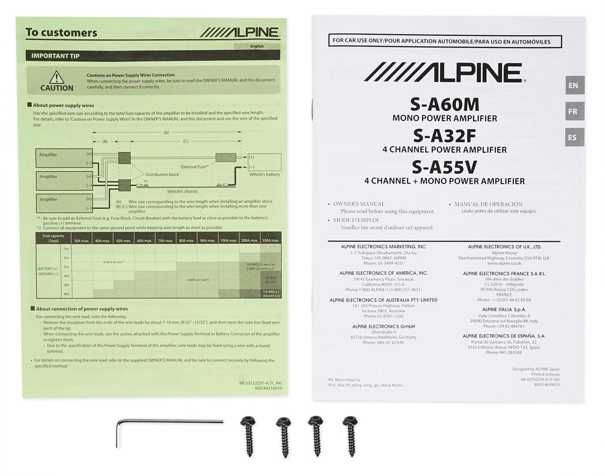 Complete Car Amp Wiring Installation Wire Kit with RCA's Bundle with Alpine S-A60M 600 Watt RMS Mono Car Audio Amplifier Subwoofer Amp Class-D