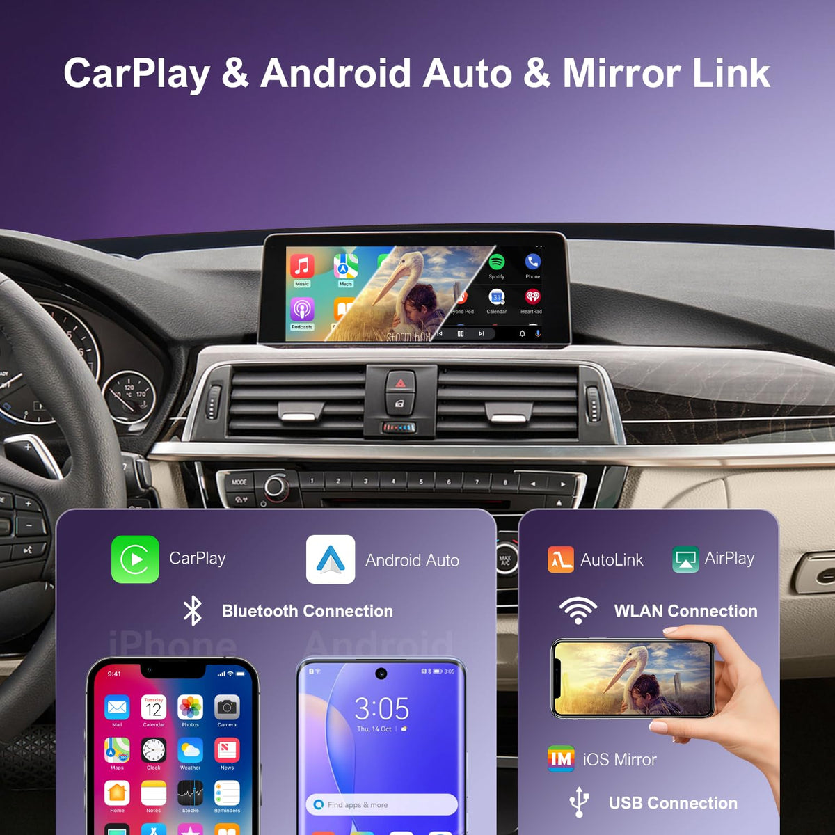 Wireless CarPlay Android Auto Interface Decoder for BMW EVO ID5/ID6 System