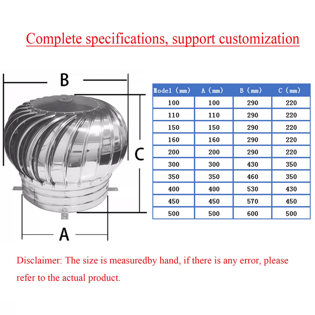 Stainless Steel Spinner,Chimney Spinner Cowl,Anti Downdraught Chimney Cowl with Rotating Cap Ventilation,Cowl Cap with Claw Base Energy Saving,Turbine Ventilator,450mm